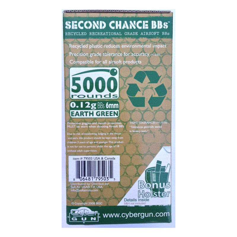 SECOND CHANCE .12g 6MM Airsoft BB's - 5,000ct ( Earth Green )