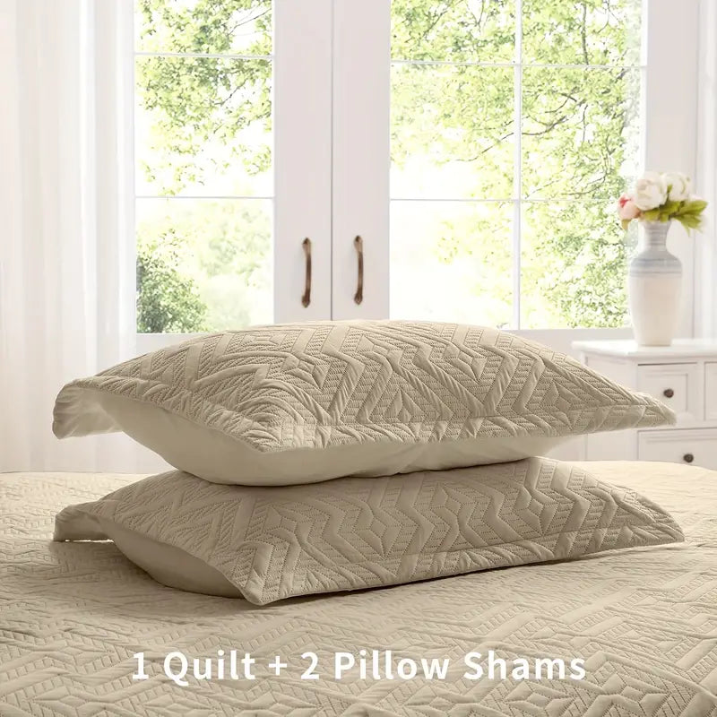Beige Microfiber 3-Piece 150GSM Bedspread Set - Queen Size