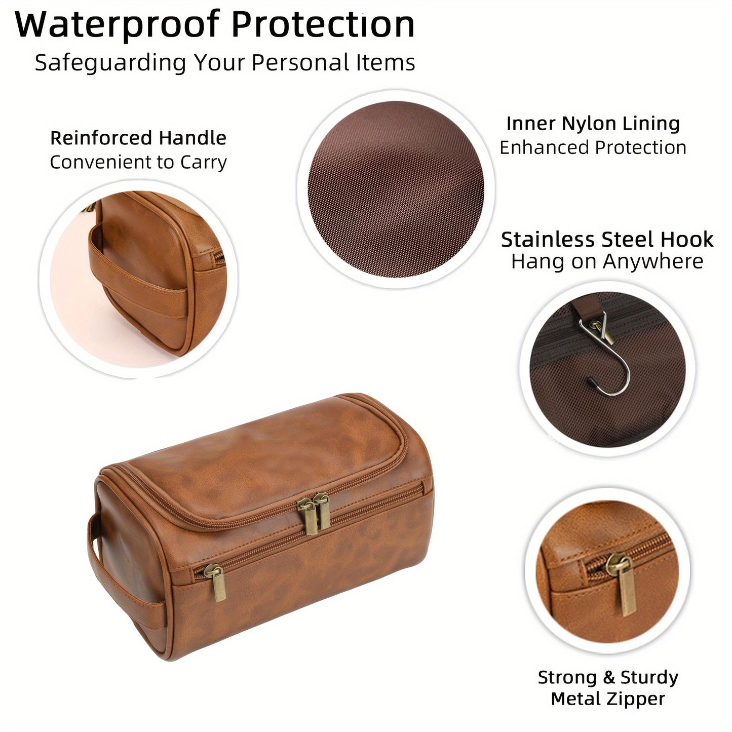 Men's Large Capacity Toiletry Bag – Zipper Closure with Top Single Handle Strap