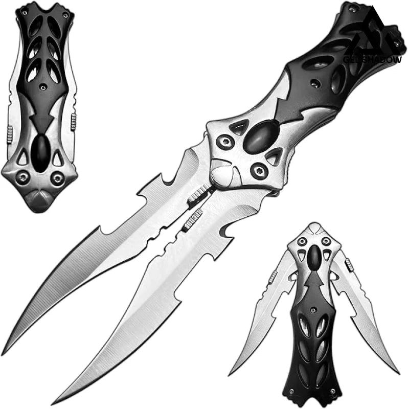 8.2" Unique Cool Double Blade Pocket Knife EDC Hiking Tools-GS88