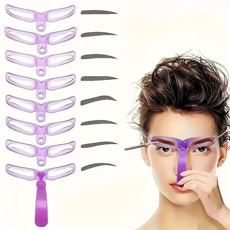 8-Piece: Eyebrow Shaping Stencils Kit - Makeup Tool for Perfect Brows