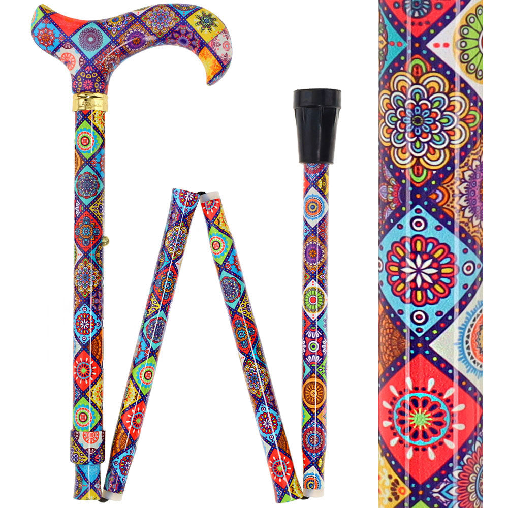 Designer Chic Folding FashionStix Colorful Collage, Patterned Handle