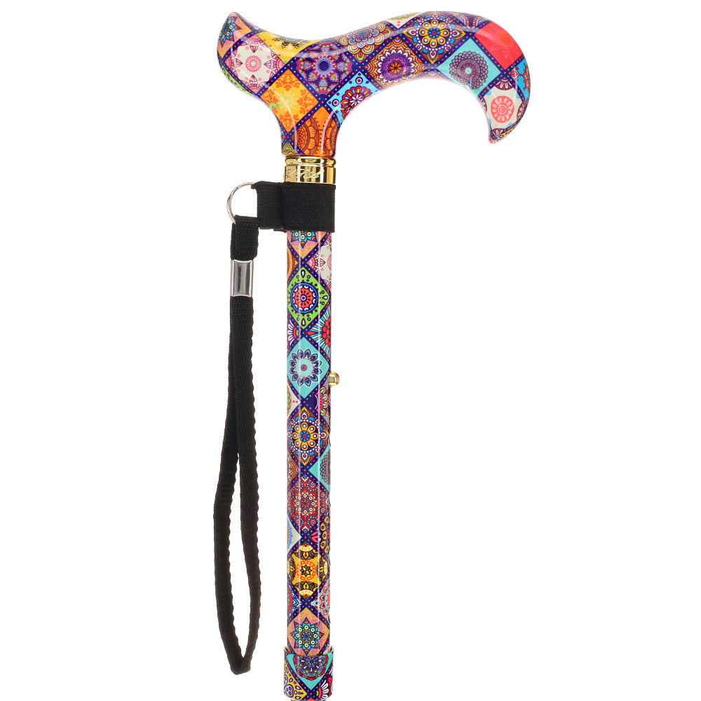 Designer Chic Folding FashionStix Colorful Collage, Patterned Handle