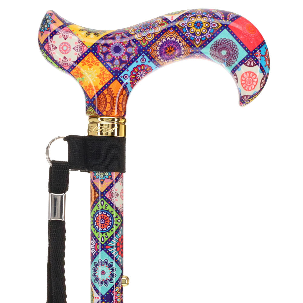 Designer Chic Folding FashionStix Colorful Collage, Patterned Handle