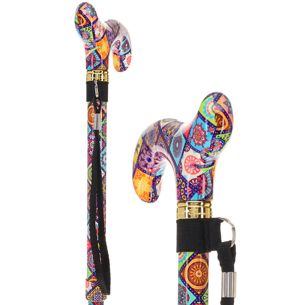 Designer Chic Folding FashionStix Colorful Collage, Patterned Handle