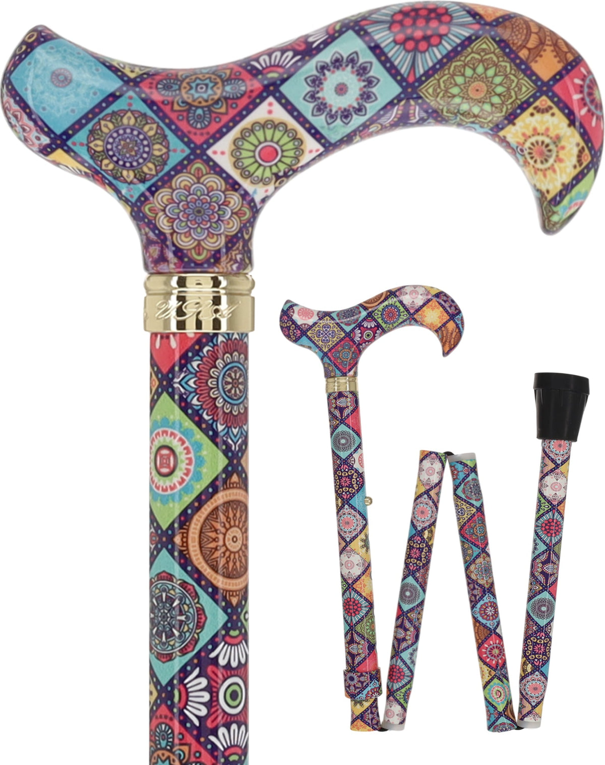 Designer Chic Folding FashionStix Colorful Collage, Patterned Handle