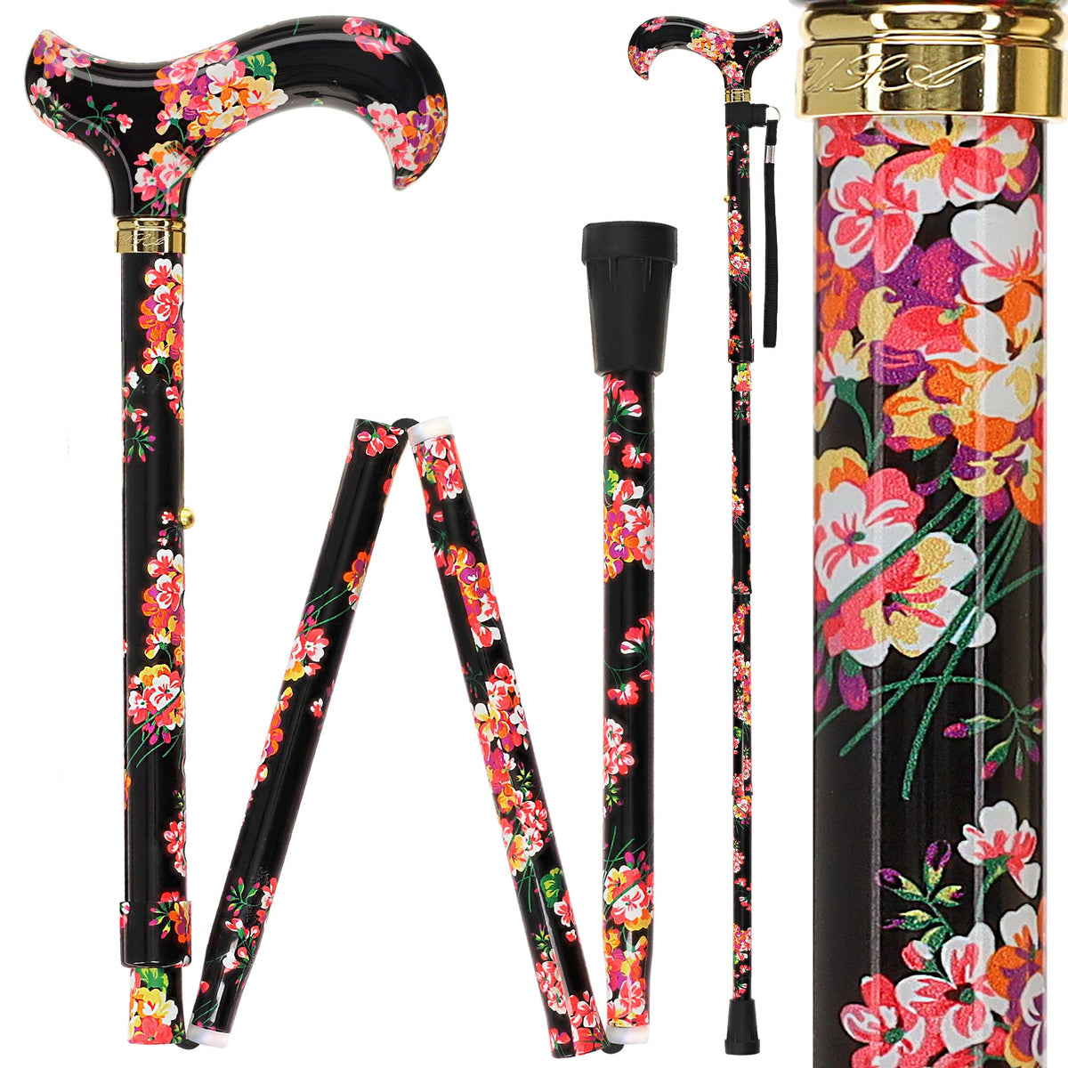 Blooming Floral FashionStix: Chic Folding Walking Cane