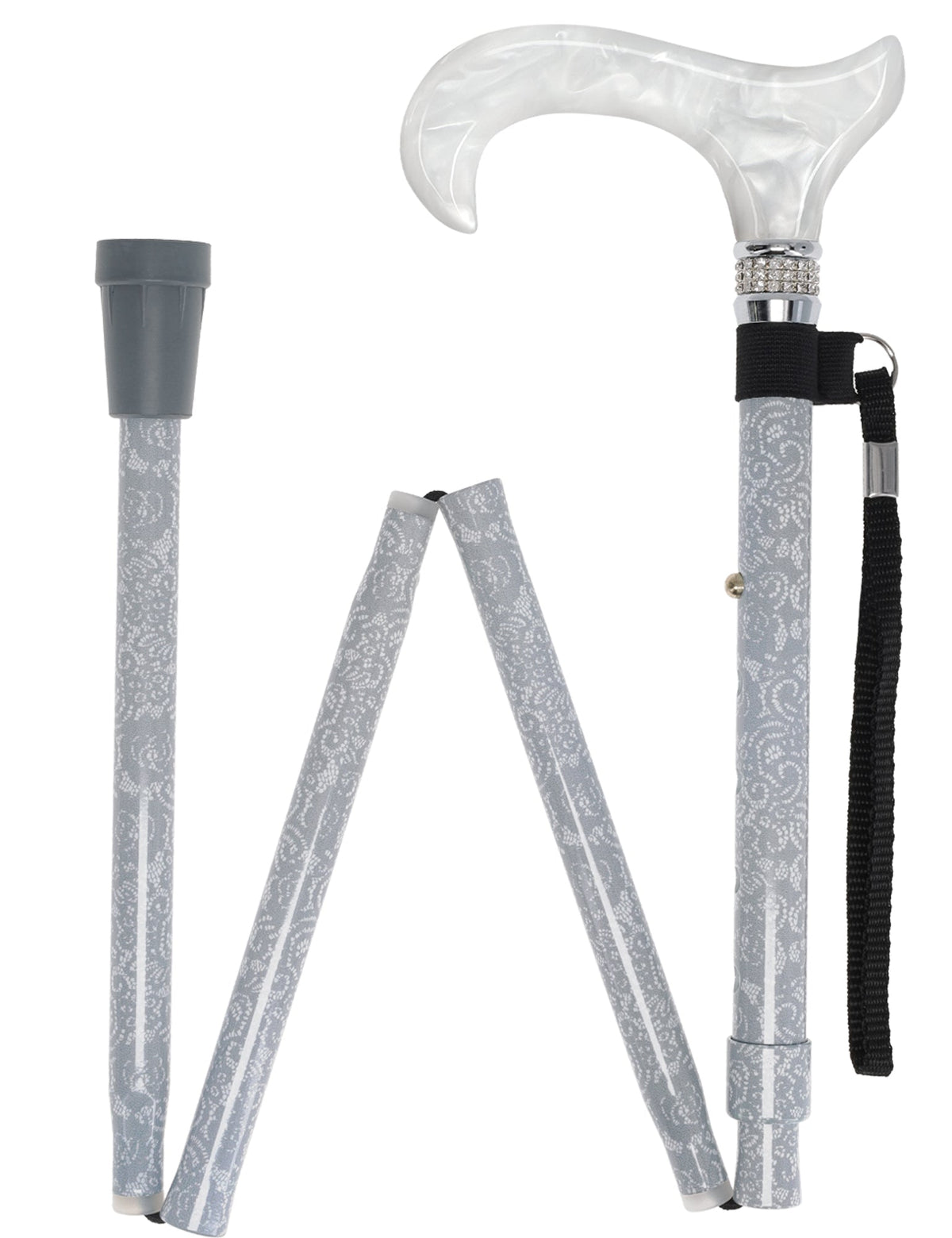 Graceful Lace Pearlz Folding Designer Adjustable Cane w/ Rhinestone collar
