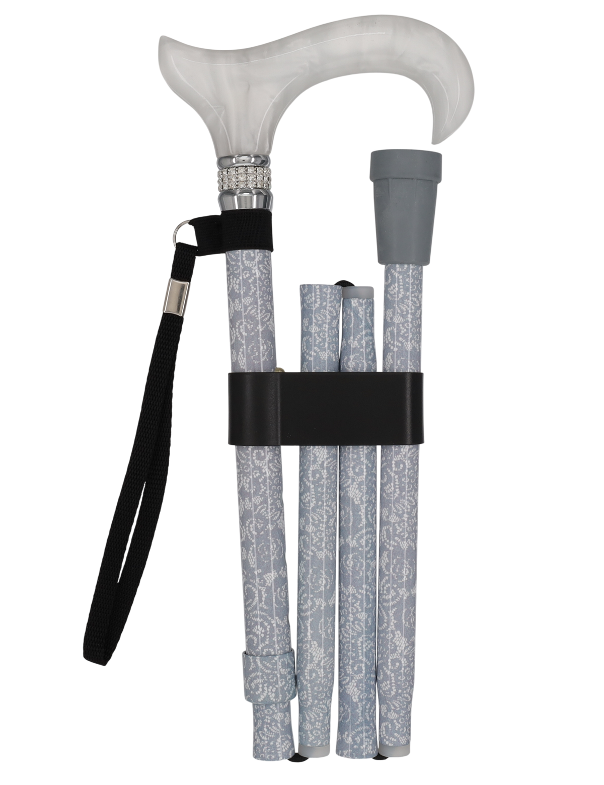 Graceful Lace Pearlz Folding Designer Adjustable Cane w/ Rhinestone collar