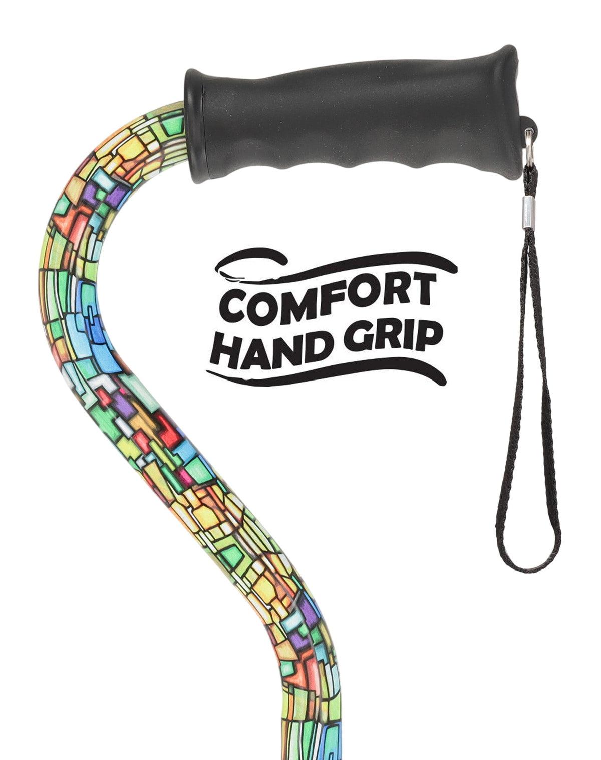 Mosaic Stained Designer Cane: Adjustable, Comfort Grip Offset