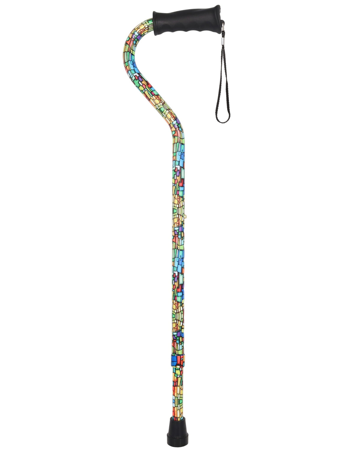 Mosaic Stained: Supportive Quad Base Cane - Comfort Grip