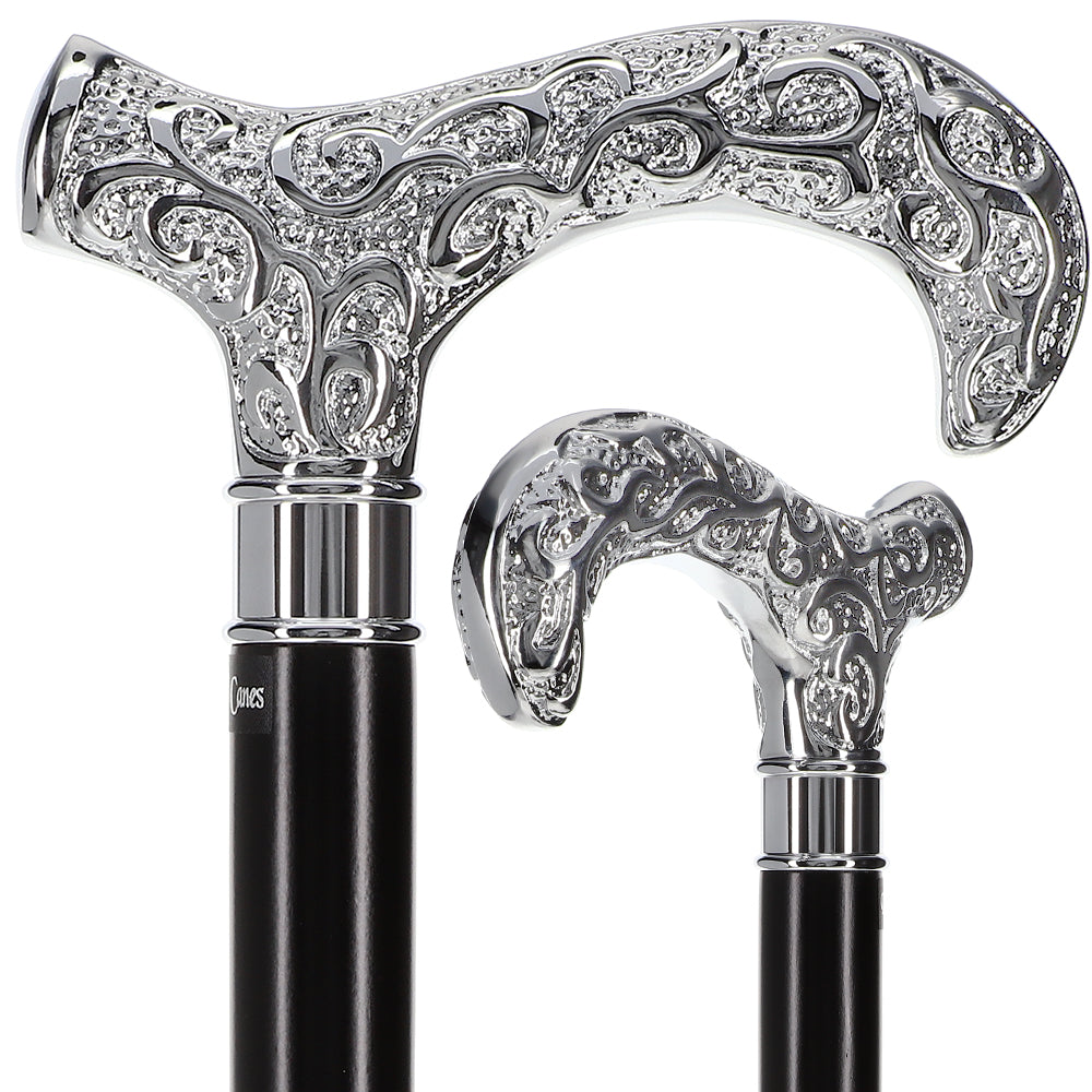 Super Strong Silver Scroll Derby Cane: Beechwood, Silver