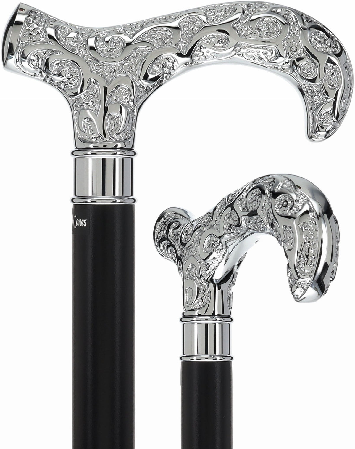 Super Strong Silver Scroll Derby Cane: Beechwood, Silver