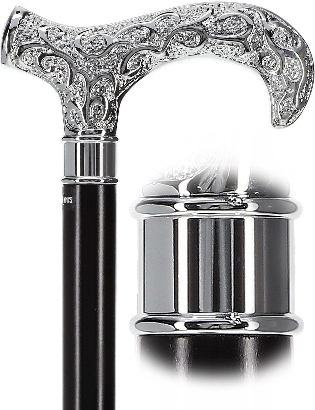 Super Strong Silver Scroll Derby Cane: Beechwood, Silver