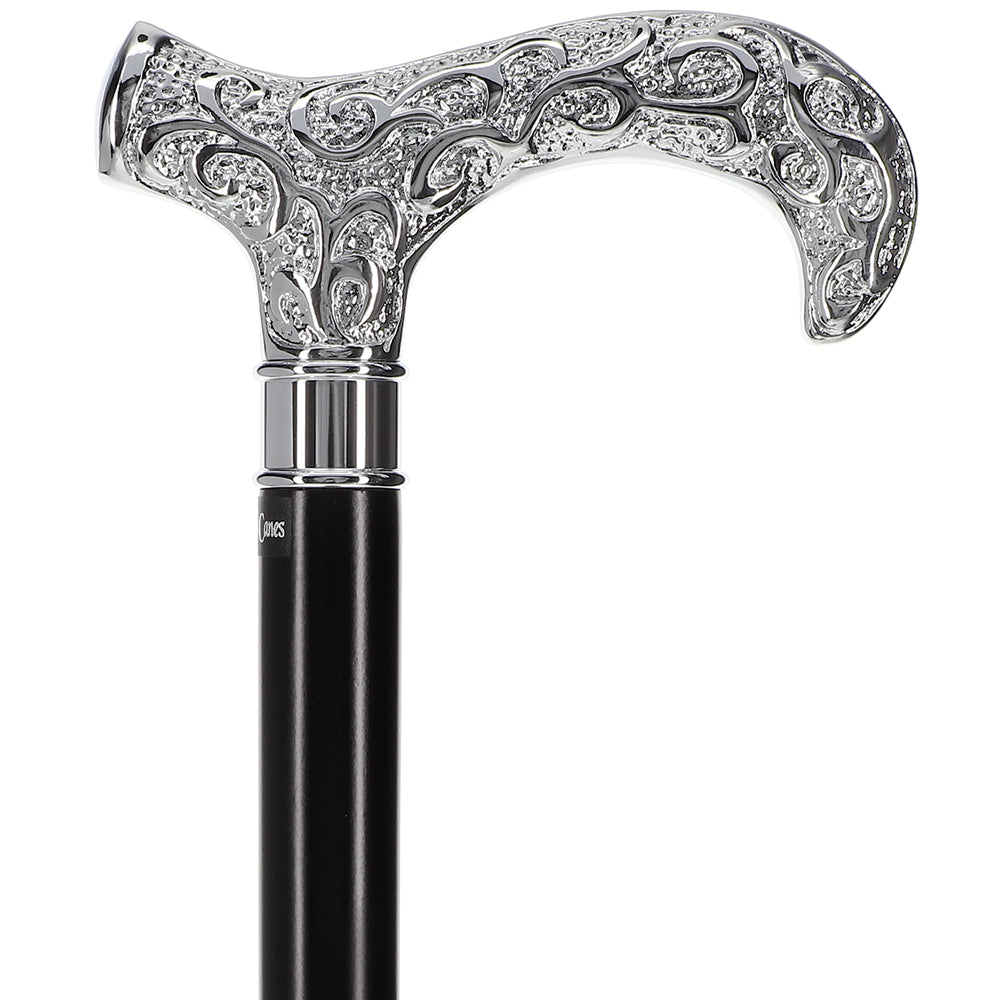 Super Strong Silver Scroll Derby Cane: Beechwood, Silver