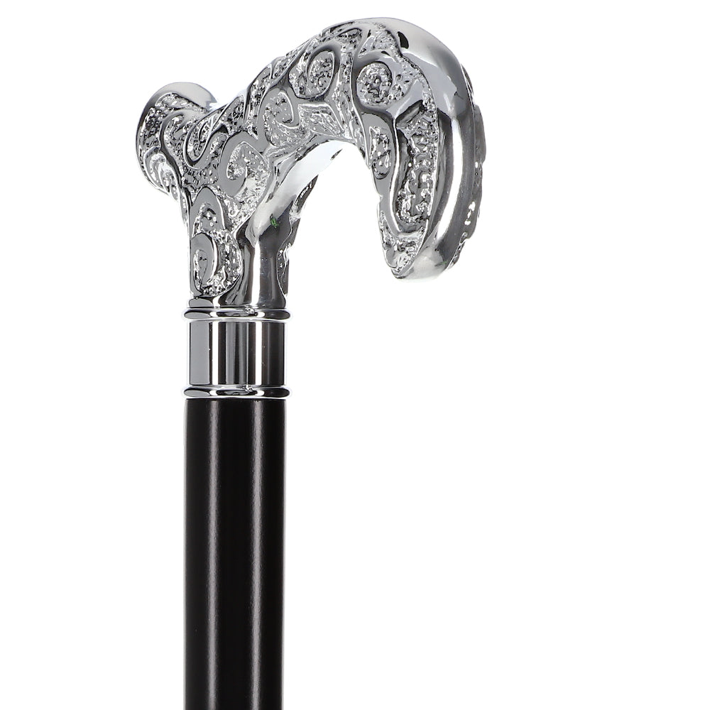 Super Strong Silver Scroll Derby Cane: Beechwood, Silver
