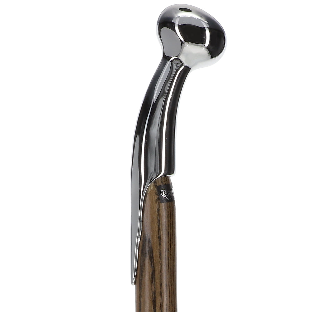 Premium Chrome-Plated Brass Hame Handle Stick: Twisted Ash Wood