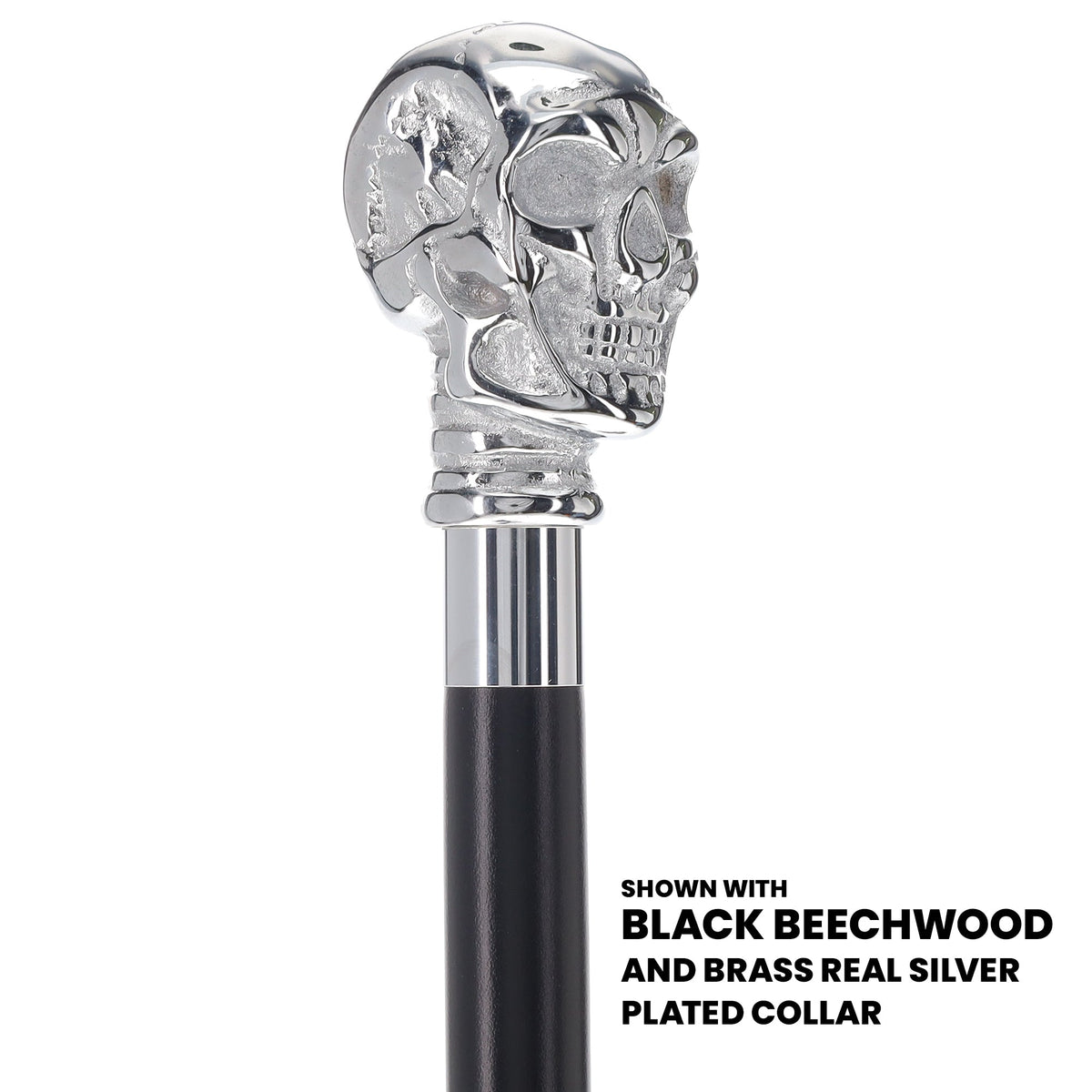 Skull Premium Chrome Brass Handle Cane: Custom Shaft & Collar