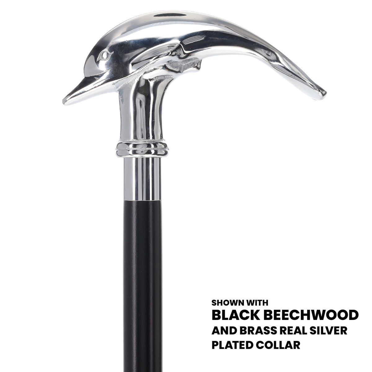 Dolphin Premium Chrome Brass Cane: Custom Shaft & Collar