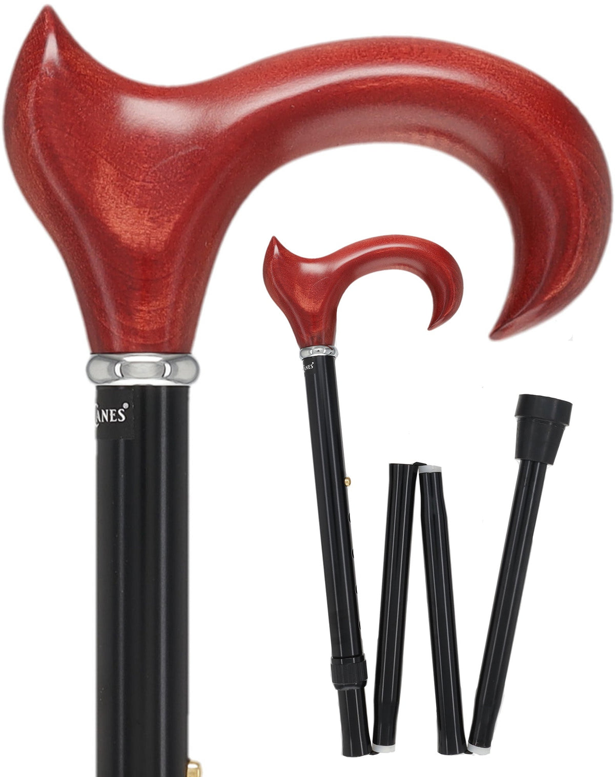 Mahogany Maple Ergonomic Cane: Folding Adjustable Black