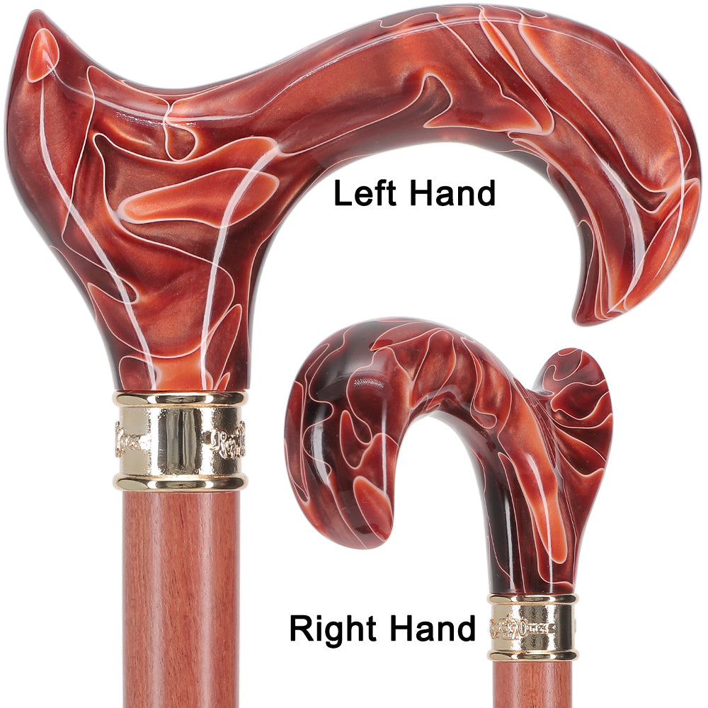 Hand-Specific Vivid Sunset Cane: Pearlescent, Rosewood & Brass