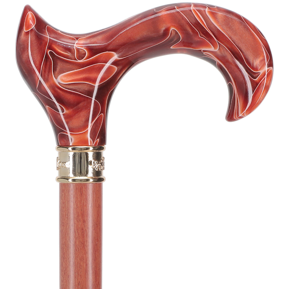 Hand-Specific Vivid Sunset Cane: Pearlescent, Rosewood & Brass