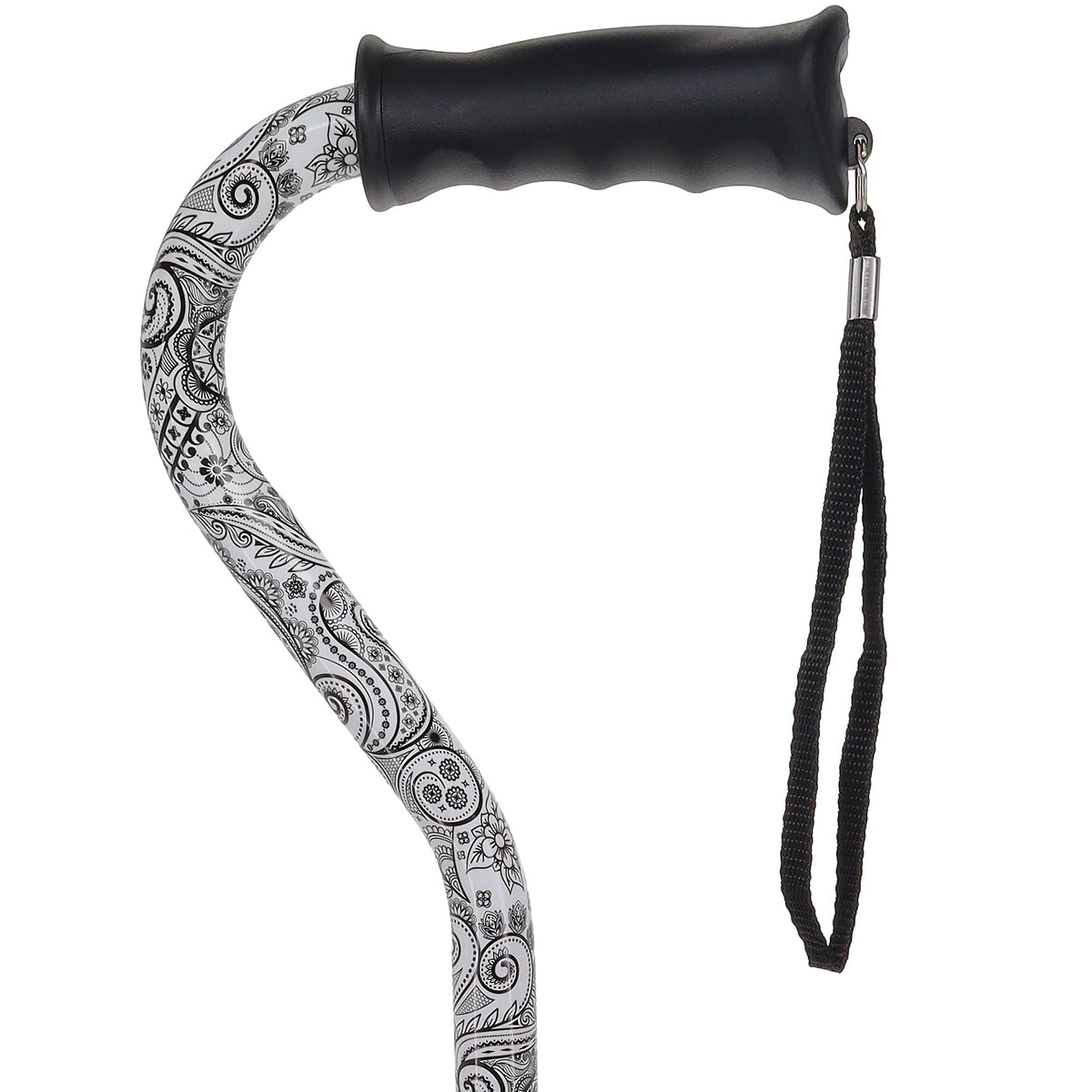 Black & White Offset Cane - Comfort Grip, Adjustable w/ SafeTbase