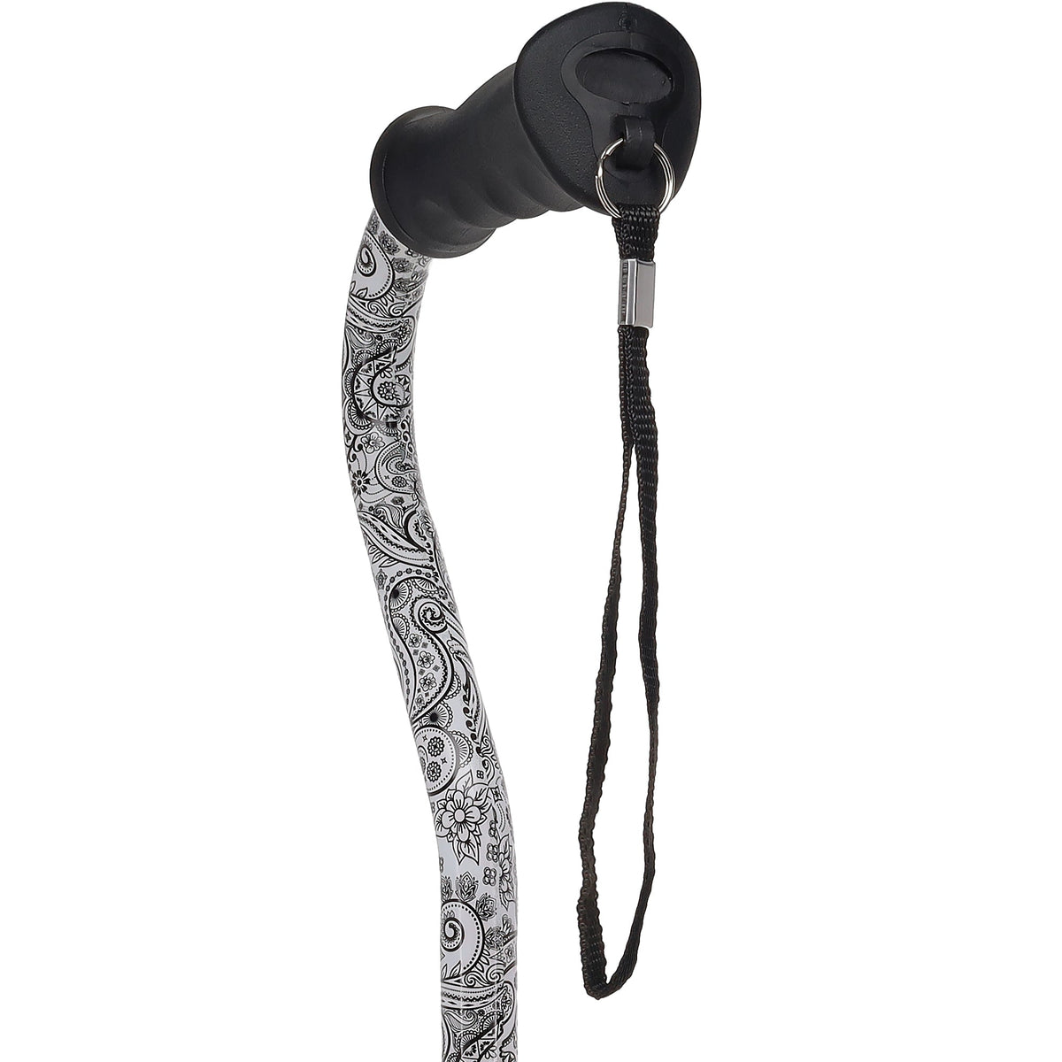 Black & White Offset Cane - Comfort Grip, Adjustable w/ SafeTbase