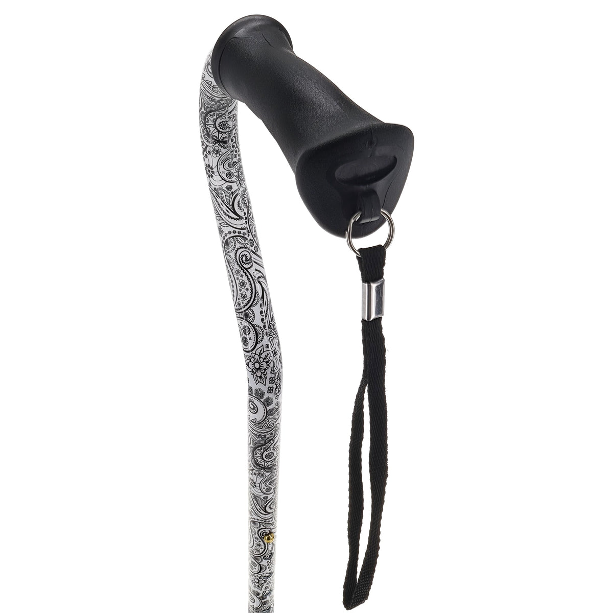 Black & White Offset Cane - Comfort Grip, Adjustable w/ SafeTbase