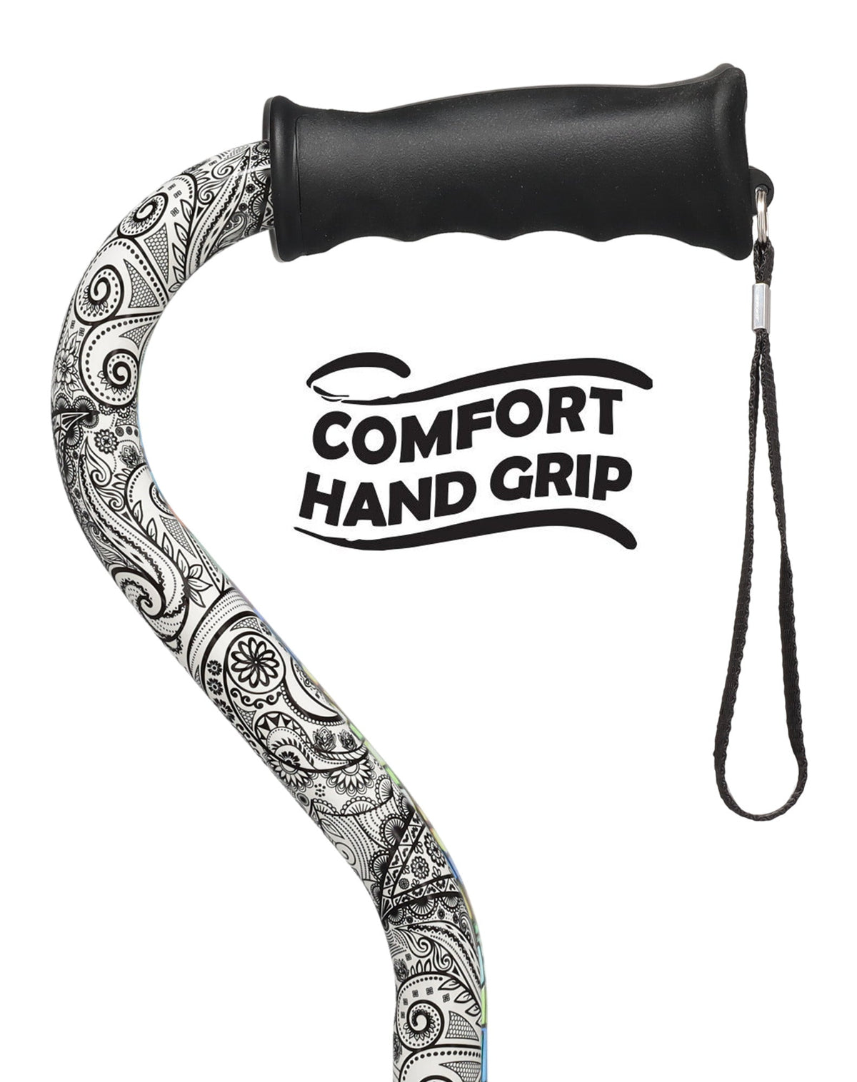Black and White Convertible Quad Base Walking Cane with Comfort Grip - Adjustable Shaft