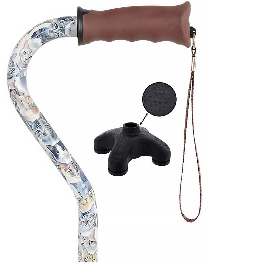Cats Adjustable Offset Walking Cane with Comfort Grip w/ SafeTbase