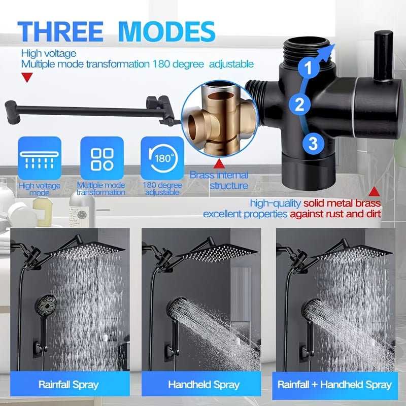 8 Inch Rain Shower Head Combo with Handheld Sprayer, 11 Inch Extension Arm and 3-Way Diverter, Chrome