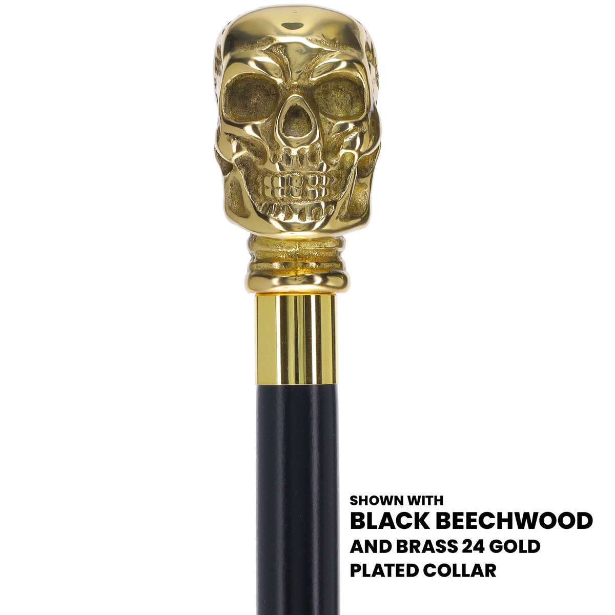 Premium Brass Skull Handle Walking Cane: Custom Shaft & Collar