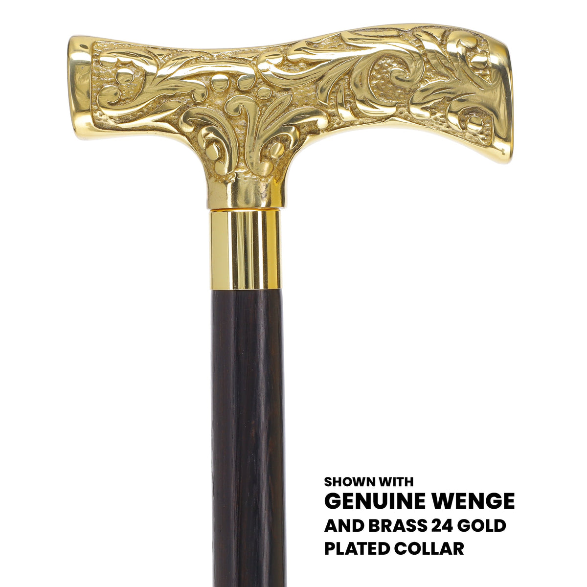 Premium Brass T-shaped Handle Walking Cane: Custom Shaft & Collar