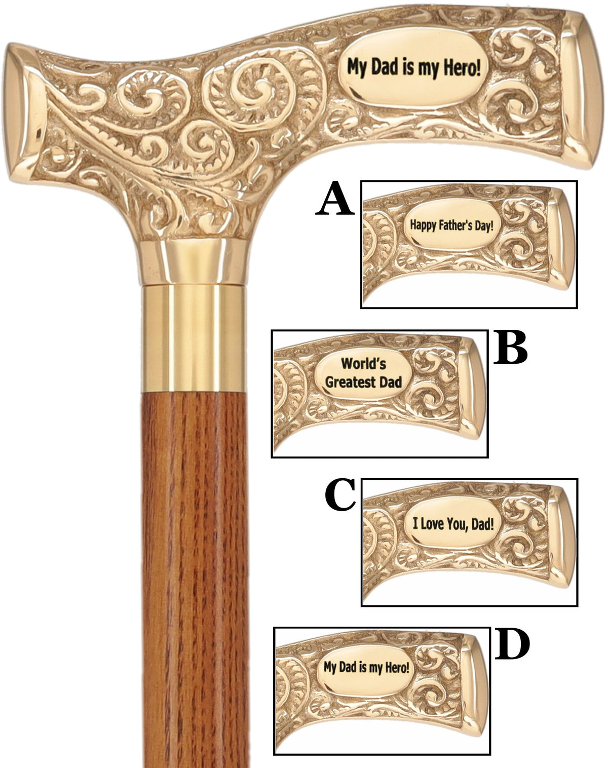Father's Day Engraved Premium Brass Fritz Handle Walking Cane