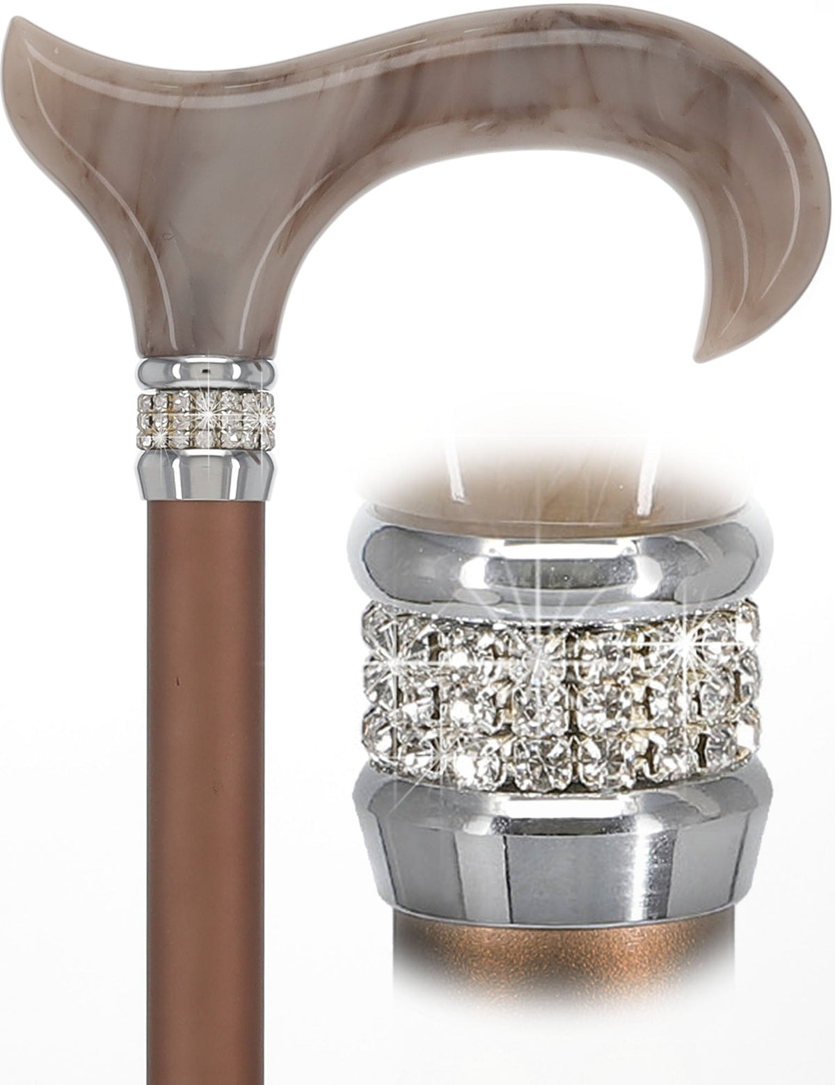 Mocha Rhinestone Pearlz Adjustable Orthopedic Derby Cane