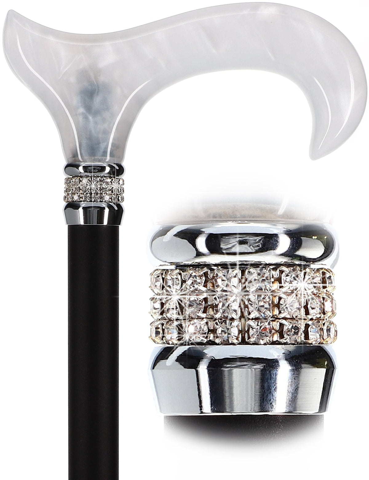 Black & White Pearlz Rhinestone Orthopedic Derby Cane