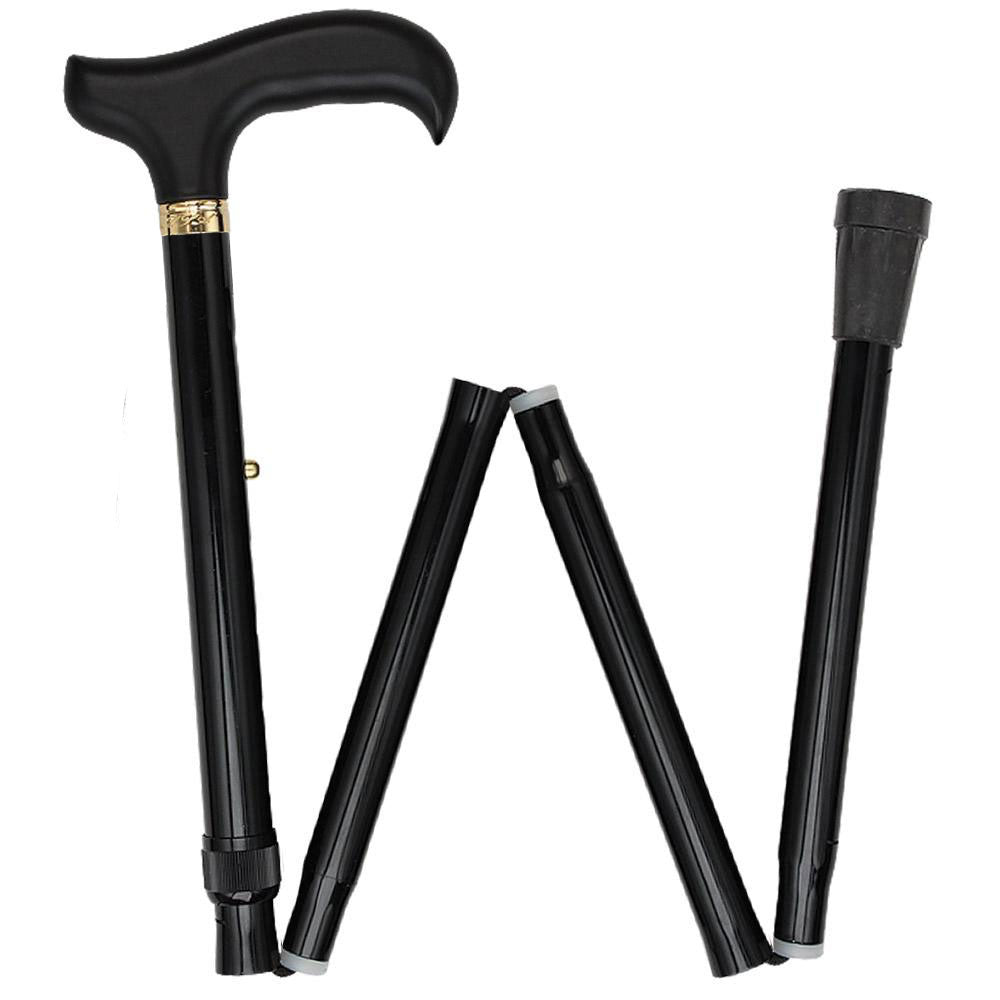 Fashionable Canes Black Adjustable Folding Derby Cane with SafeTbase