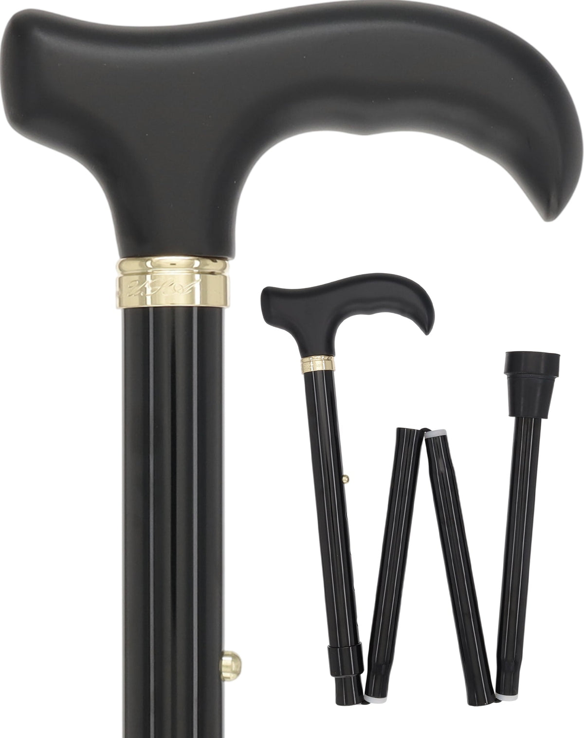 Fashionable Canes Black Adjustable Folding Derby Cane with SafeTbase