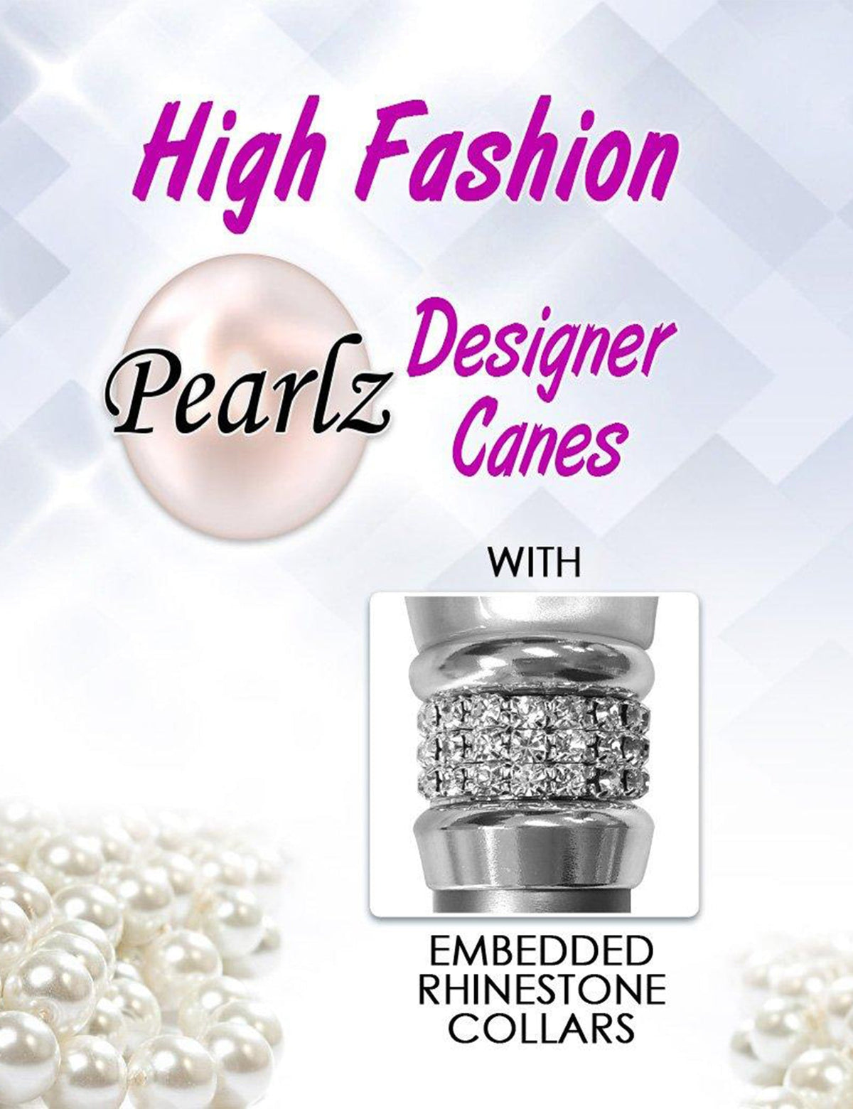 Chic Pink Pearlz Rhinestone Adjustable Orthopedic Derby Cane