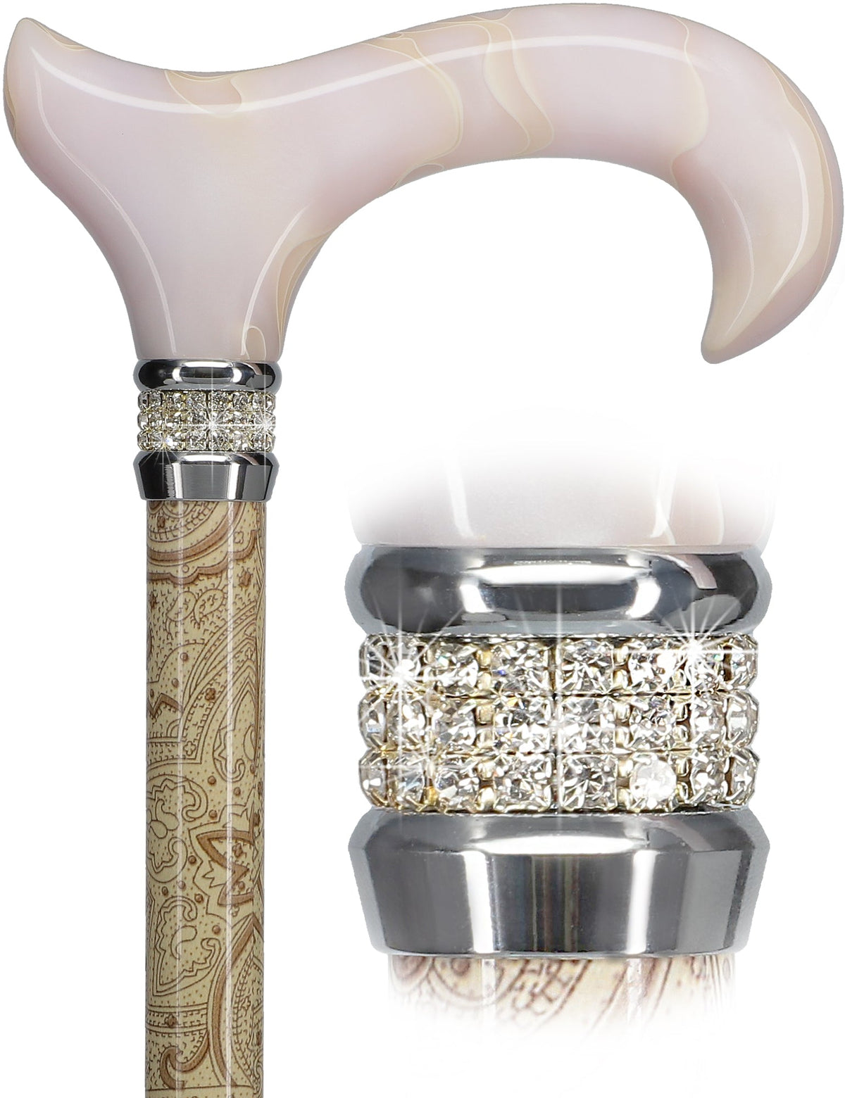 Rich Cream Pearlz Rhinestone Adjustable Orthopedic Derby Cane
