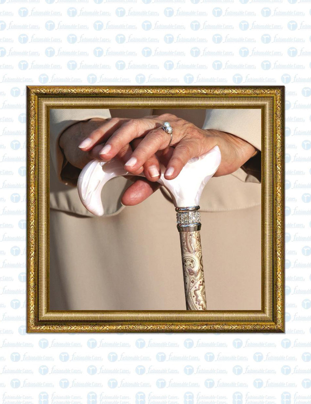 Rich Cream Pearlz Rhinestone Adjustable Orthopedic Derby Cane