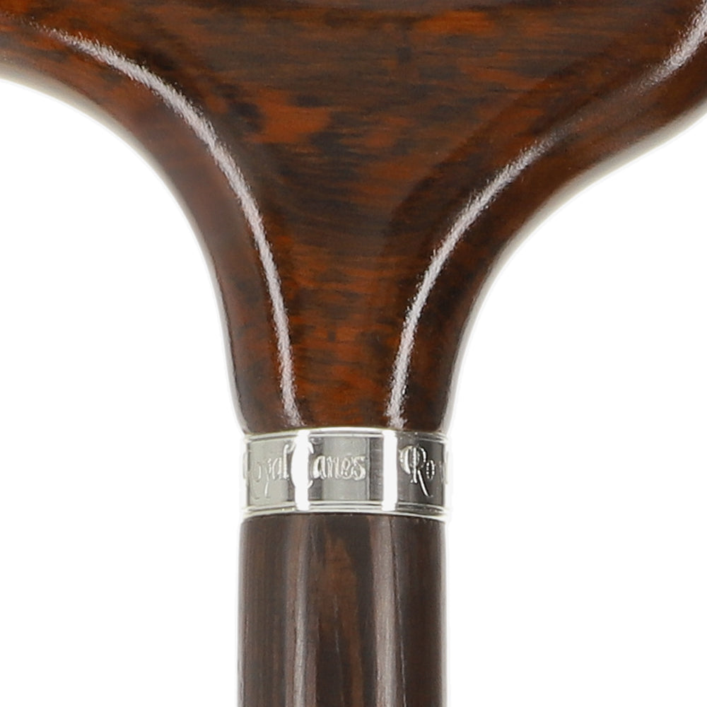 Scratch and Dent Derby Walking Cane w/ Genuine Snakewood Handle & Wenge Shaft w/ Silver Collar V3217