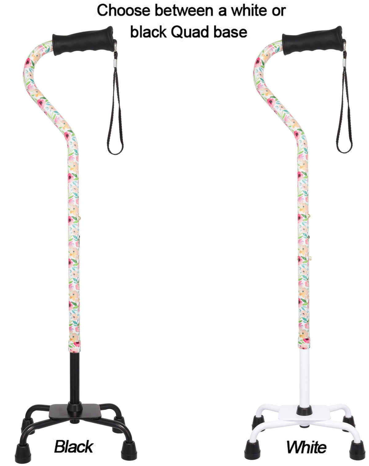 Pink Vivienne May Convertible Quad Base Walking Cane with Comfort Grip - Adjustable Shaft