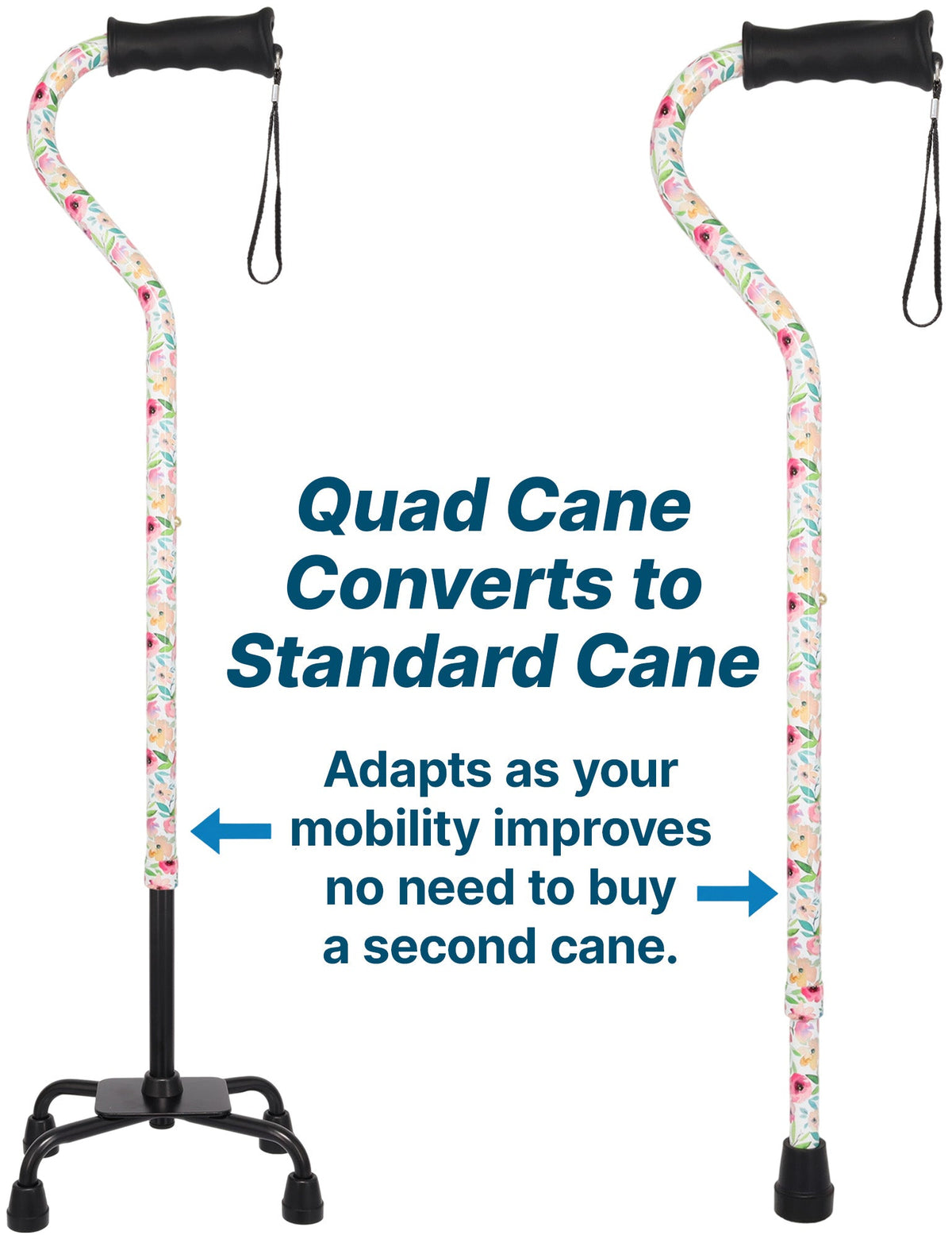 Pink Vivienne May Convertible Quad Base Walking Cane with Comfort Grip - Adjustable Shaft