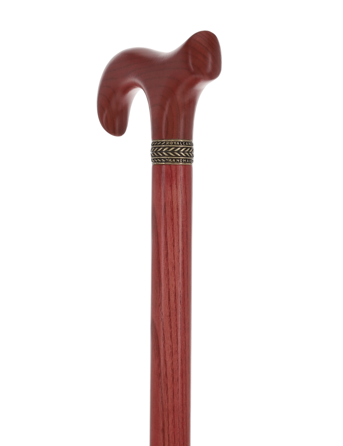 Striking Mahogany Red Derby Cane: Premium Natural Ash Wood w/ Pewter Collar