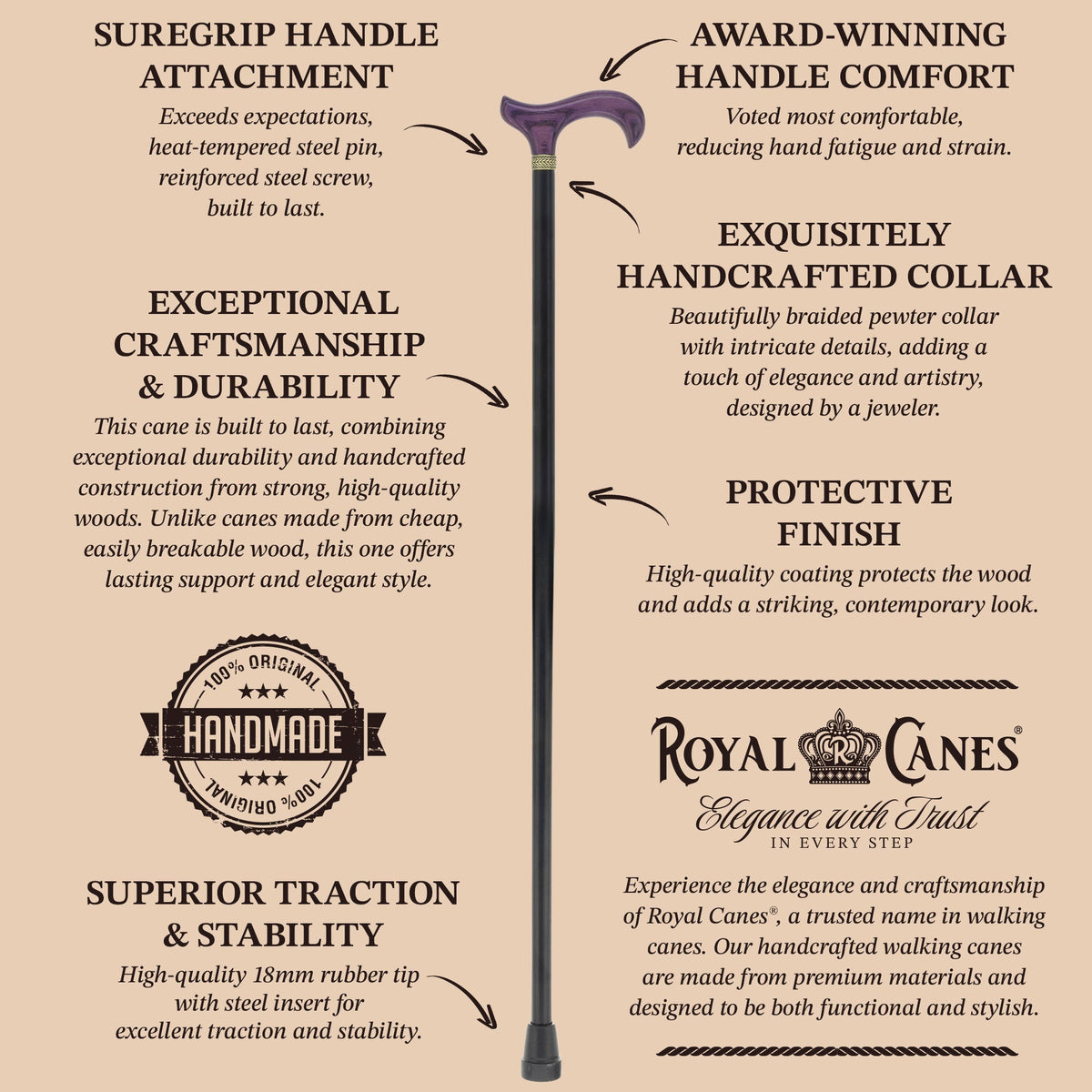 Derby Handle Standard Size (Purple, Black, Pewter Collar)