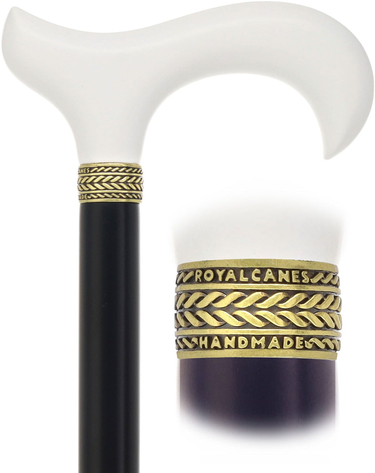 Derby Handle - Standard Size (White, Black, Pewter Collar)