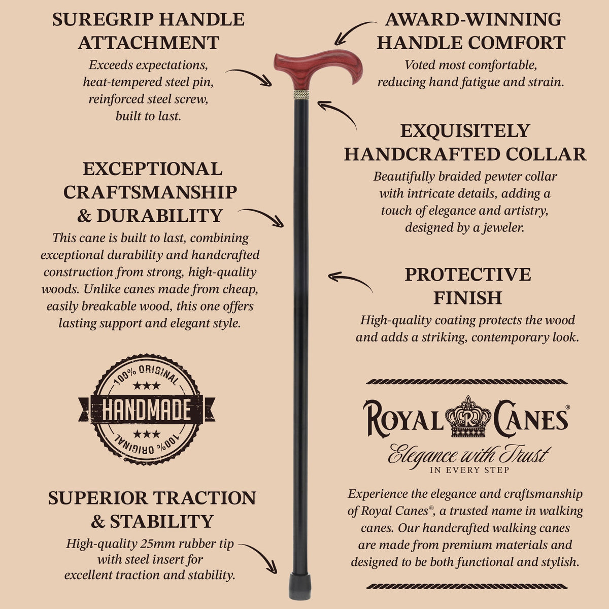 Derby Handle Standard Size (Mahogany, Black, Pewter Collar)
