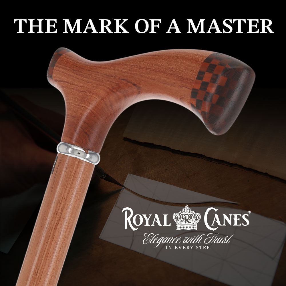 Rosewood 3D Fritz: Unique Inlay Checker Handle Walking Cane